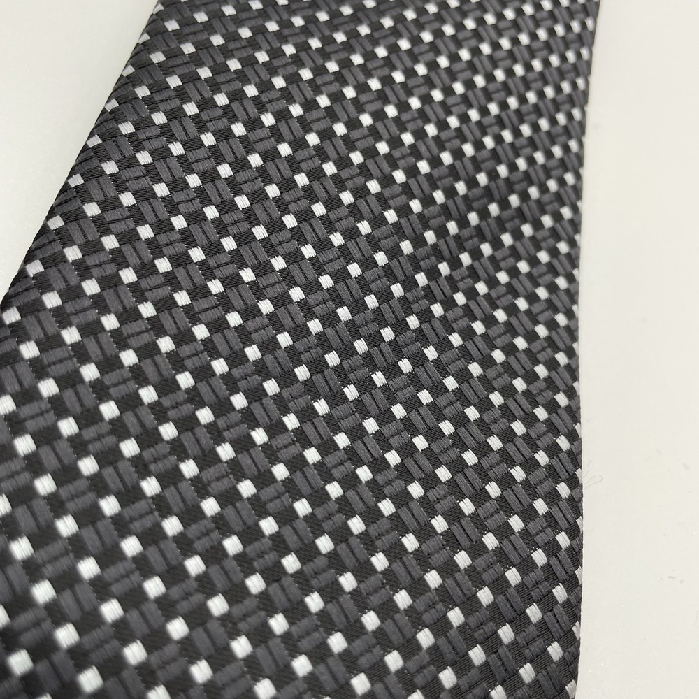 Bespoke Men's 100% Polyester Tie Black Silver Gray White Necktie - Picture 5 of 5